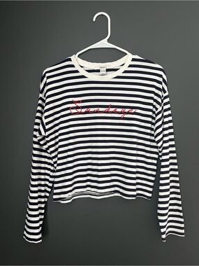 Forever 21 Navy, White & Red Striped 'Sundaze' Long Sleeve Boxy Tee